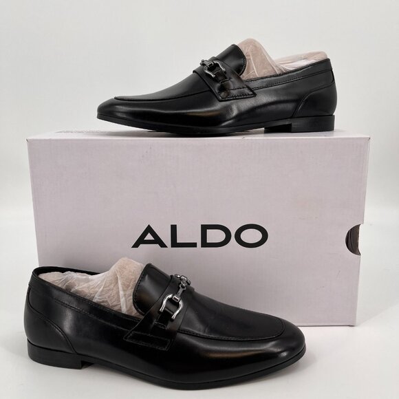 ALDO Marinho Loafers Size 7 Black Leather Upper Slip-On Dress Shoes Metal Bit - Picture 1 of 14